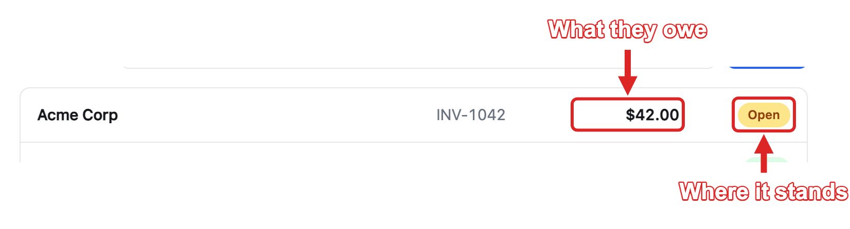 Ledger order row with an amber Open badge