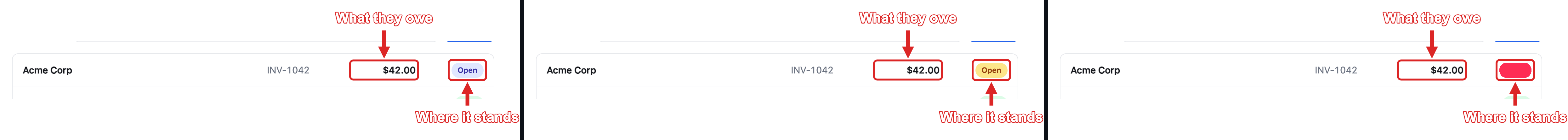 Three-panel diff highlighting the Open badge change
